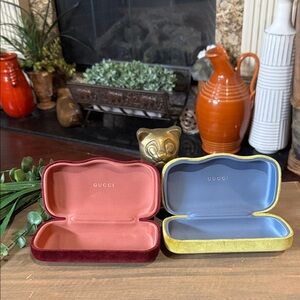 2 Gucci Large Velvet Sunglass Cases Only, Clamshell, Burgundy & Green Hard Case